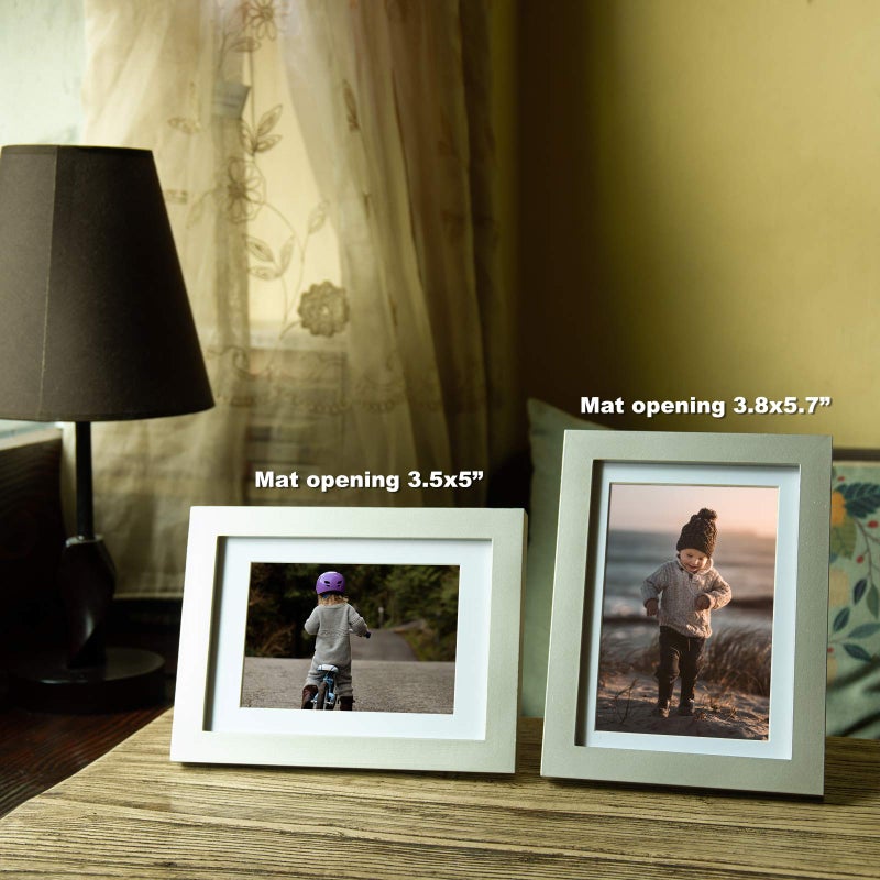 KINLINK 5x7 Picture Frame Light Grey, Solid Wood Frames with Acrylic Plexiglass for Pictures 4x6 with Mat or 5x7 without Mat,Tabletop and Wall Display Photo Frame Set of 4 - Image 4
